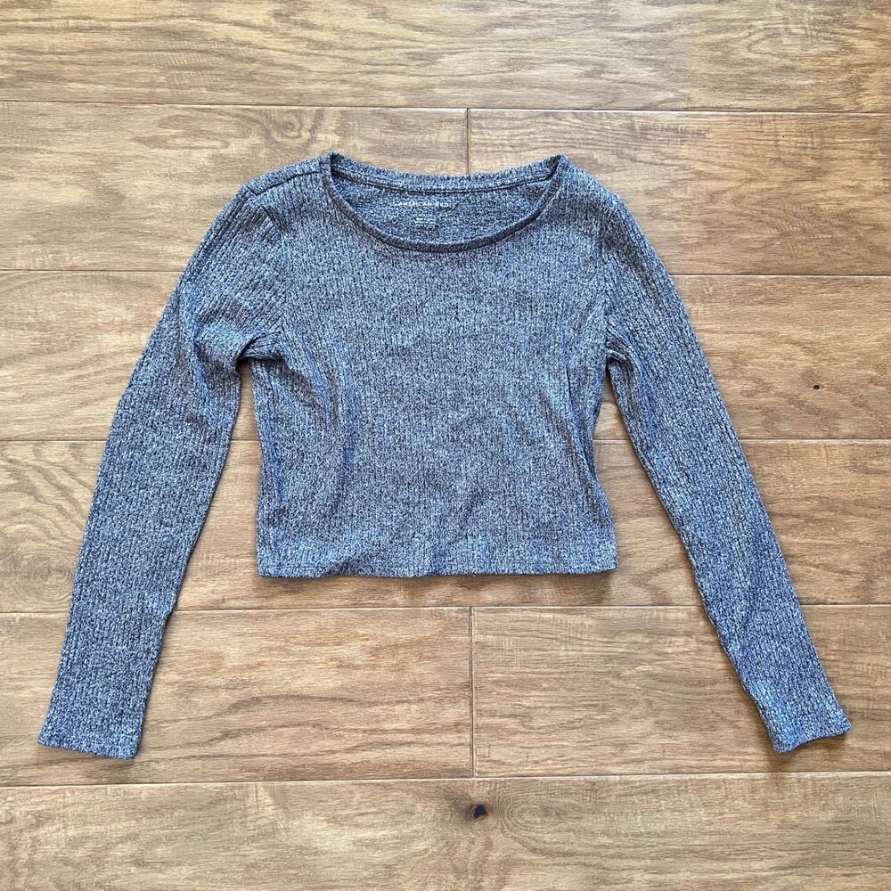 American Eagle Ribbed Crop Top Women's Size S Purple/Gray Long Sleeve